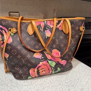 Louis Vuitton Floral Print Tote Bag - Brown and Pink